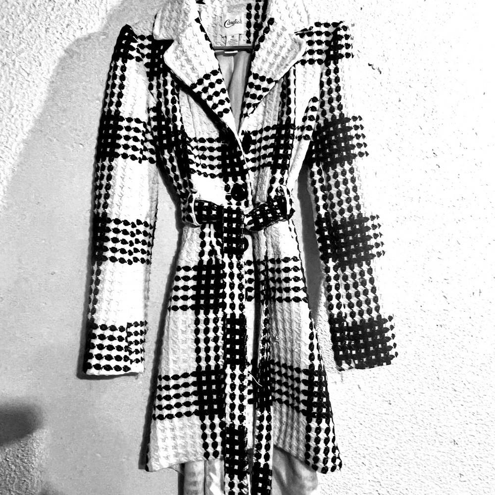 Chic Black and White Checkered Coat